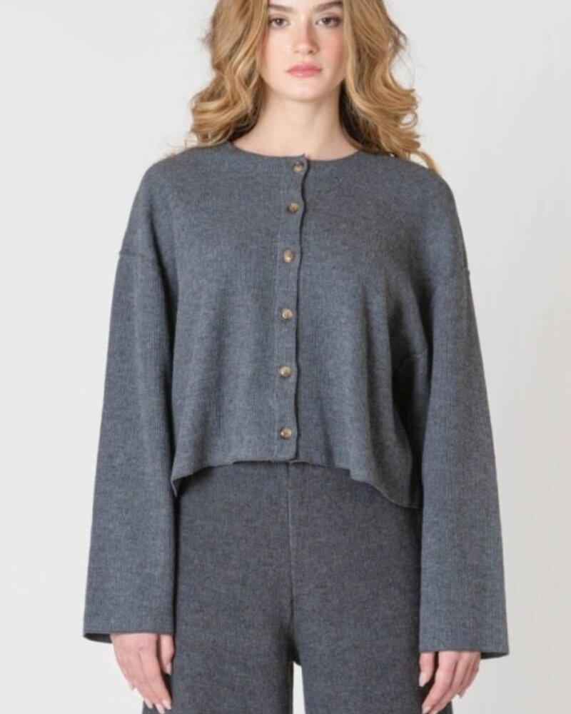 Marlowe Ribbed Cardigan | Charcoal
