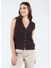 Button Down Cable Knit Vest | Coffee