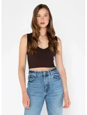 Bamboo Deep V Rib Top | Brown