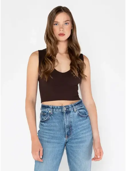 Bamboo Deep V Rib Top | Brown