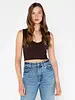 Bamboo Deep V Rib Top | Brown