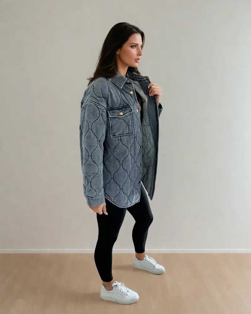 Leni Quilted Denim Jacket | Blue