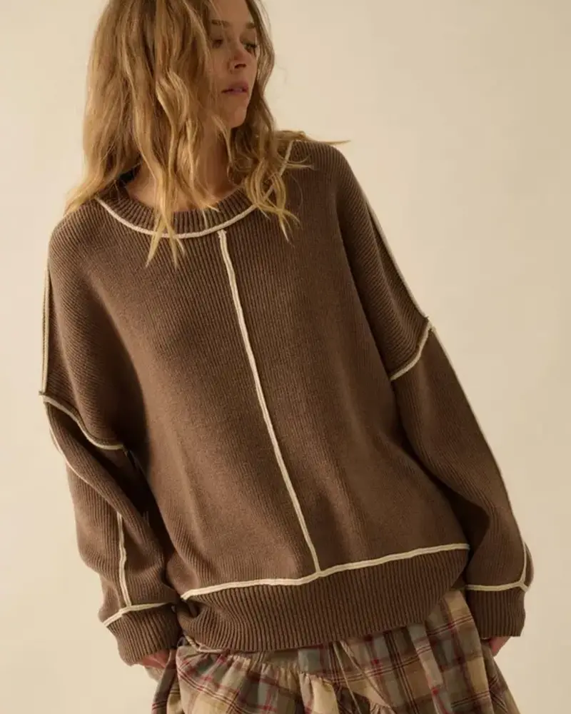 Solid Ribbed Knit Oversized Sweater