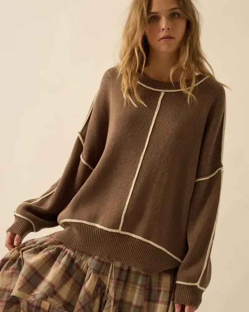 Solid Ribbed Knit Oversized Sweater