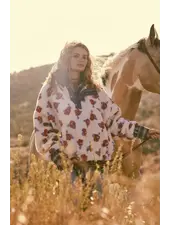 Floral Fleece and Denim Half-Zip Pullover