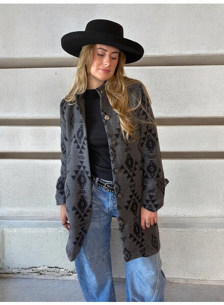 Allie Aztec Button Down Coat | Black