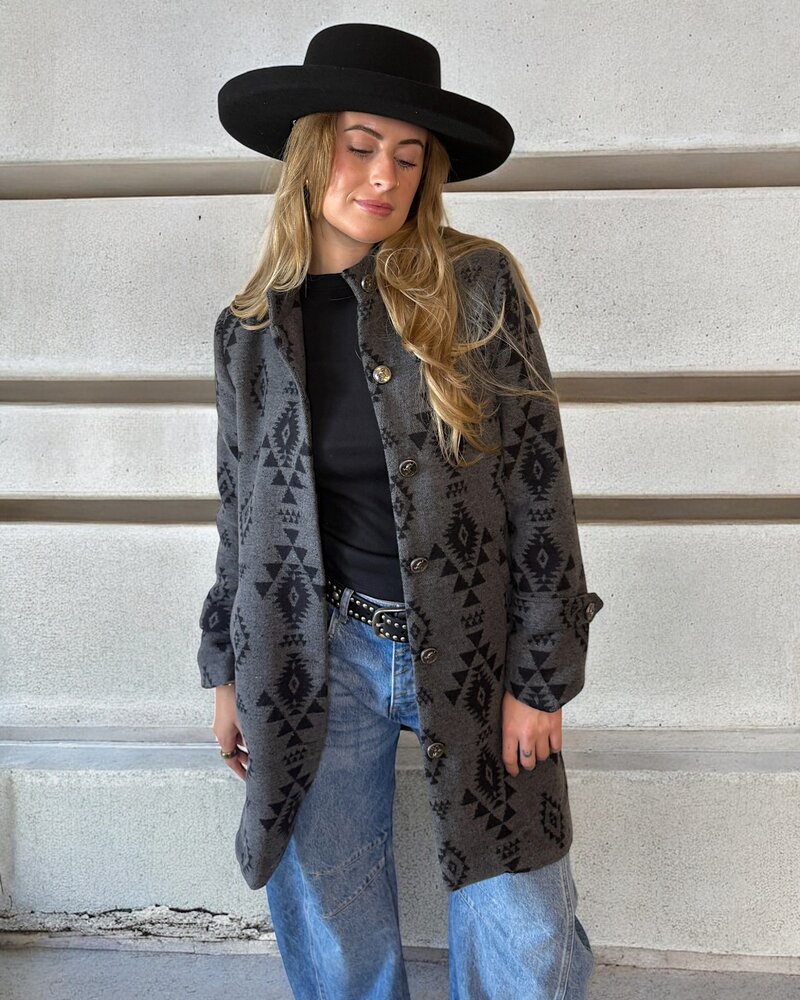 Allie Aztec Button Down Coat | Black