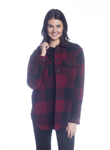 Buffalo Check Button Shacket | Burgundy