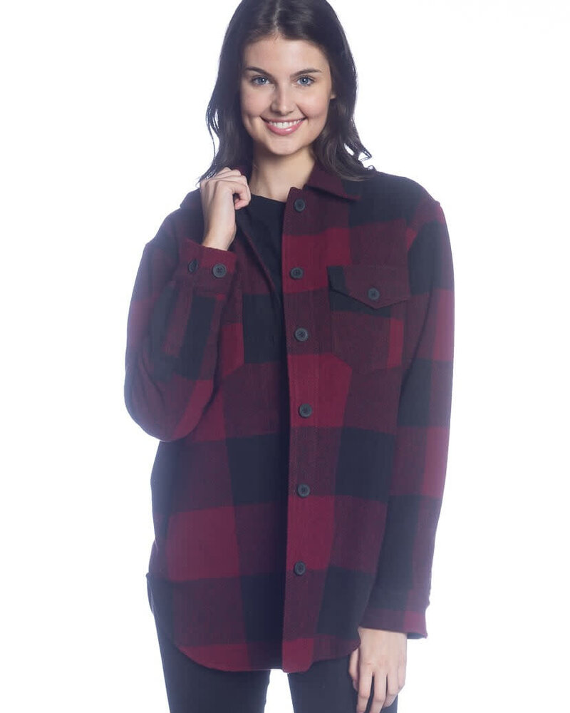 Buffalo Check Button Shacket | Burgundy