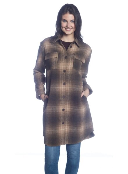 Long Buffalo Check Button Shacket | Taupe