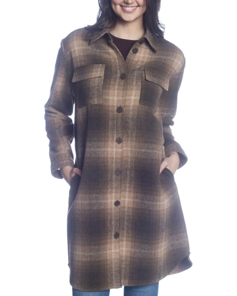 Long Buffalo Check Button Shacket | Taupe