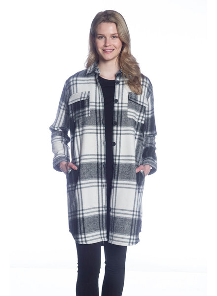 Long Buffalo Check Button Shacket | Black
