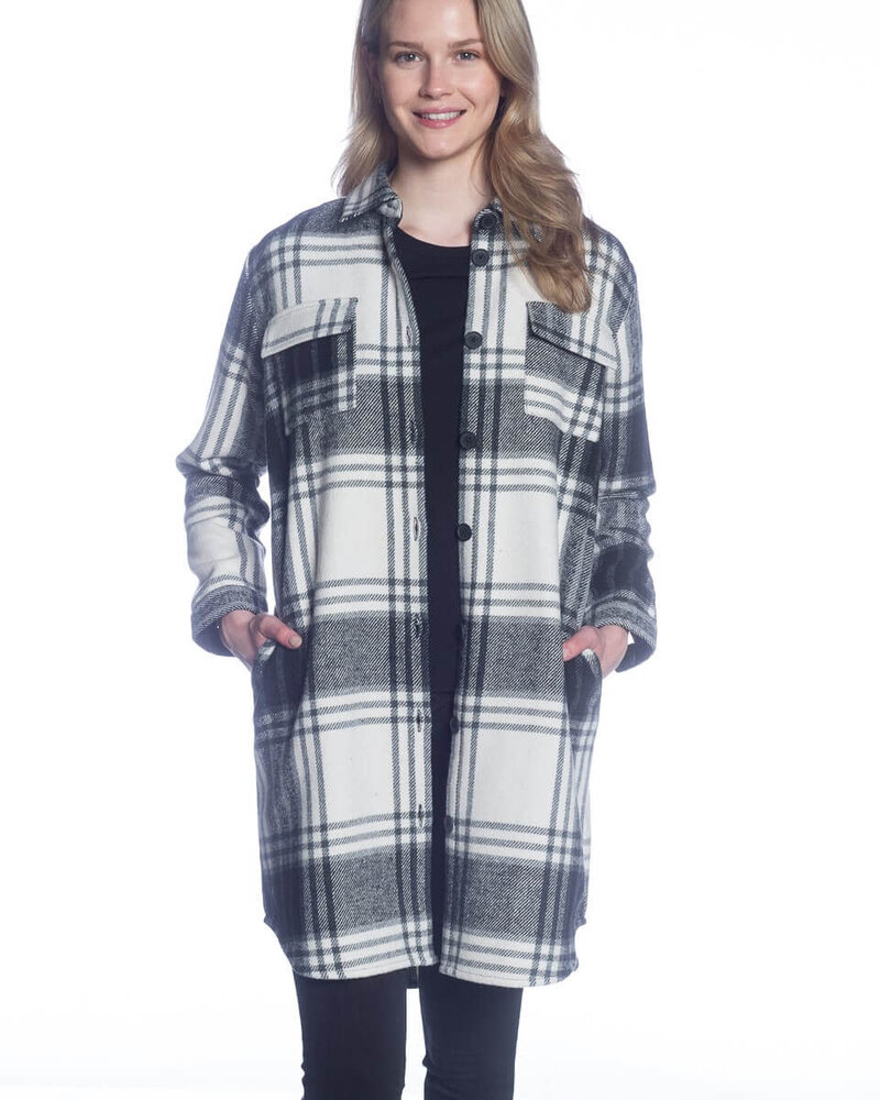 Long Buffalo Check Button Shacket | Black