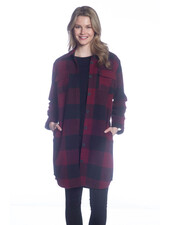 Long Buffalo Check Button Shacket | Burgundy