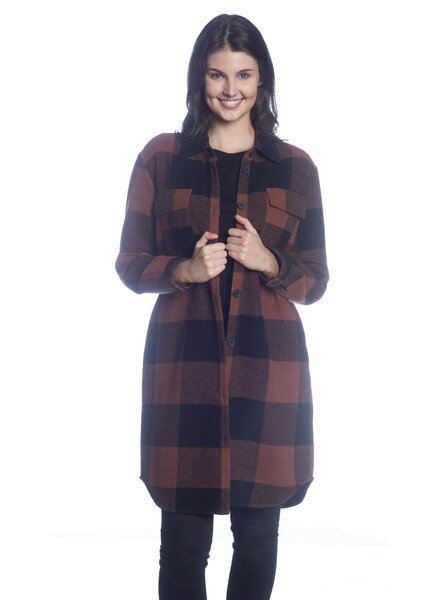Long Buffalo Check Button Shacket | Copper