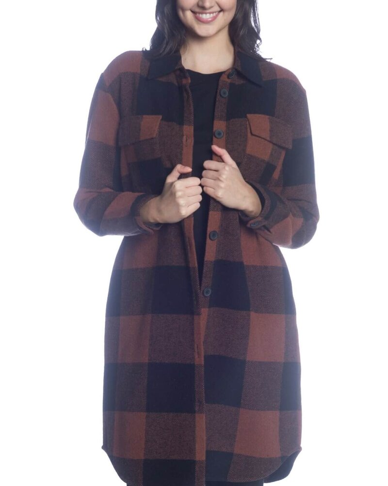Long Buffalo Check Button Shacket | Copper