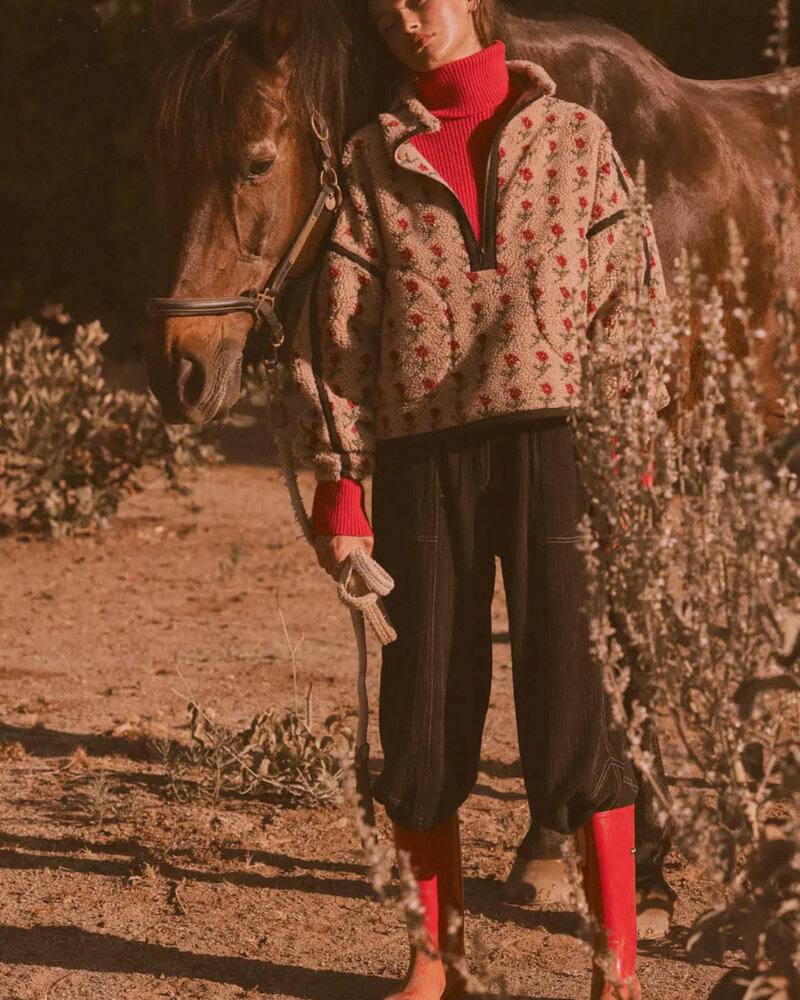 Floral Fleece Half-Zip Pullover | Sand