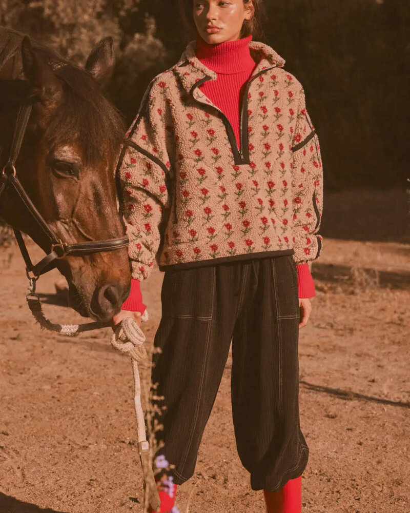 Floral Fleece Half-Zip Pullover | Sand