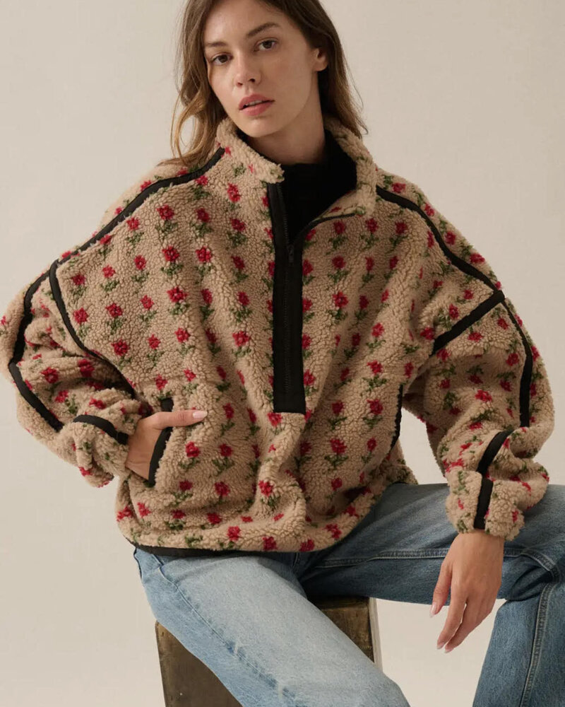 Floral Fleece Half-Zip Pullover | Sand