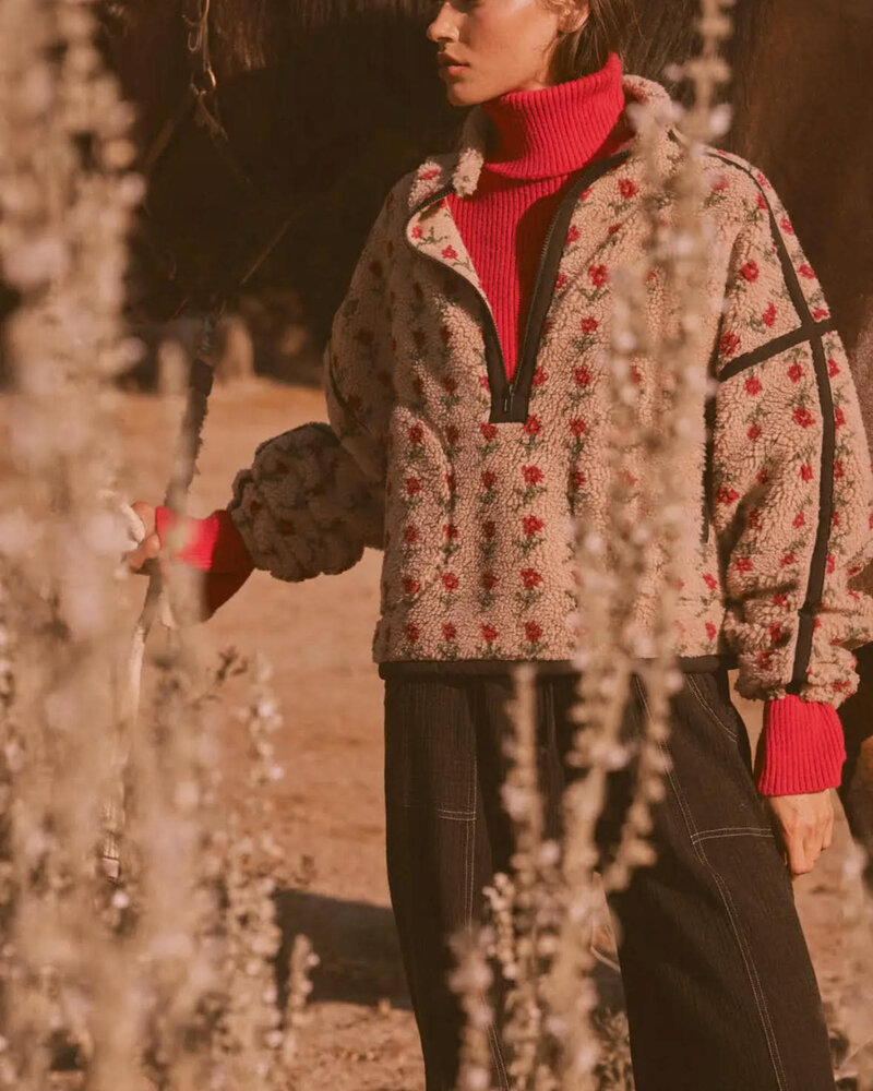 Floral Fleece Half-Zip Pullover | Sand