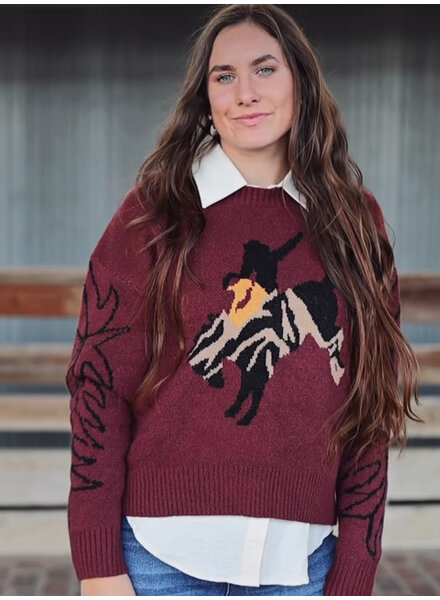 Rodeo Boot Stitch Sweater | Maroon