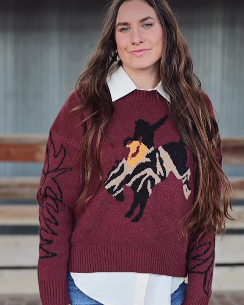 Rodeo Boot Stitch Sweater | Maroon