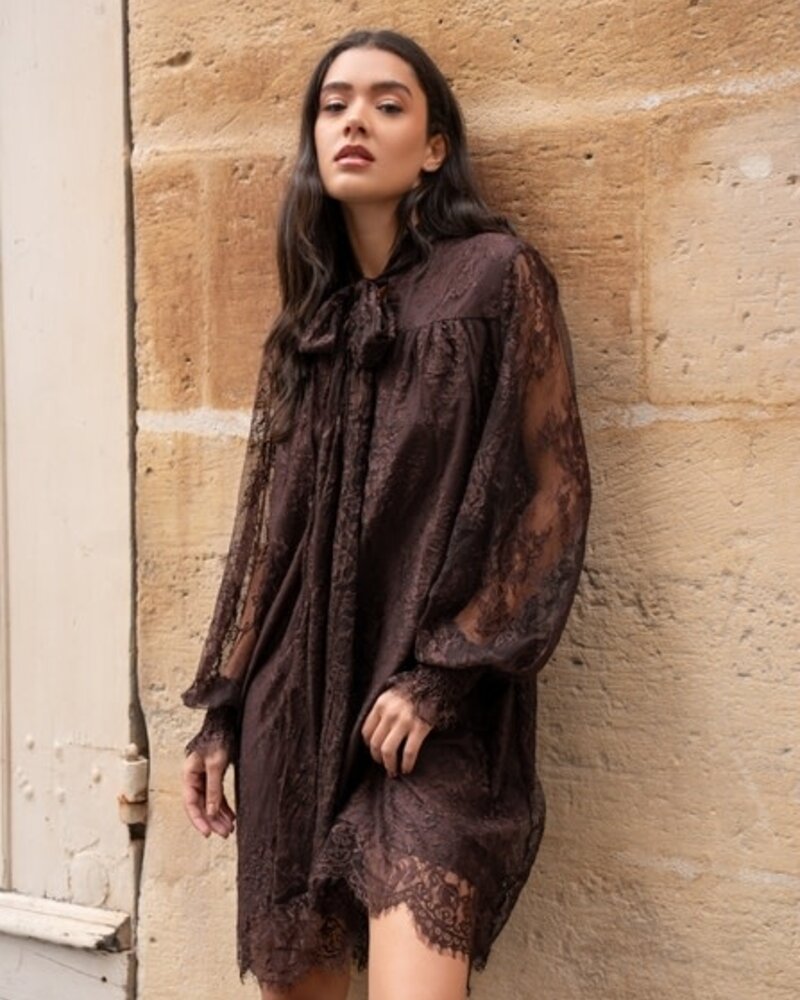 Ambre Lace Midi Dress | Chocolate