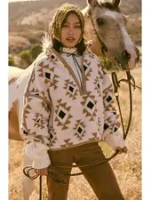 Geometric-Print Sherpa Fleece Half-Zip Pullover | Sand