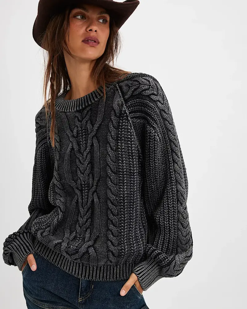Free People Frankie Cable Knit Sweater | Black