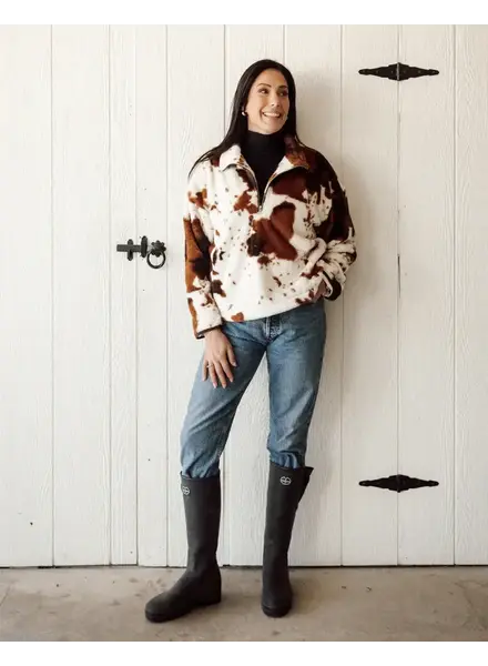 Cow Print Half Zip