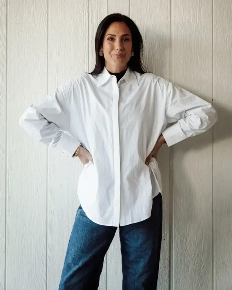 Poplin Bow Button Up Shirt | White