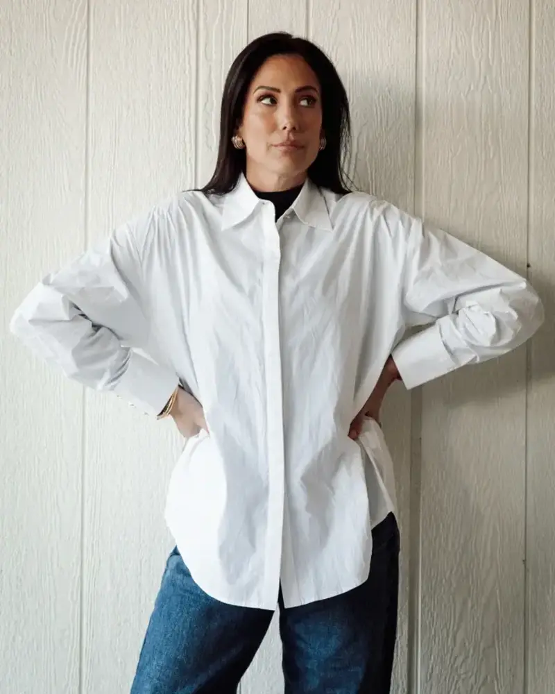 Poplin Bow Button Up Shirt | White
