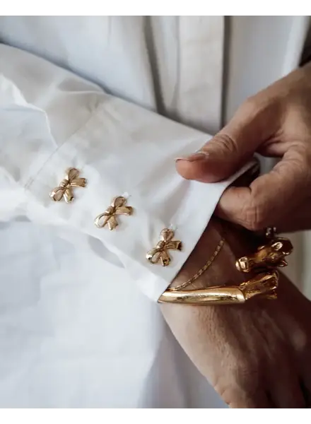 Poplin Bow Button Up Shirt | White