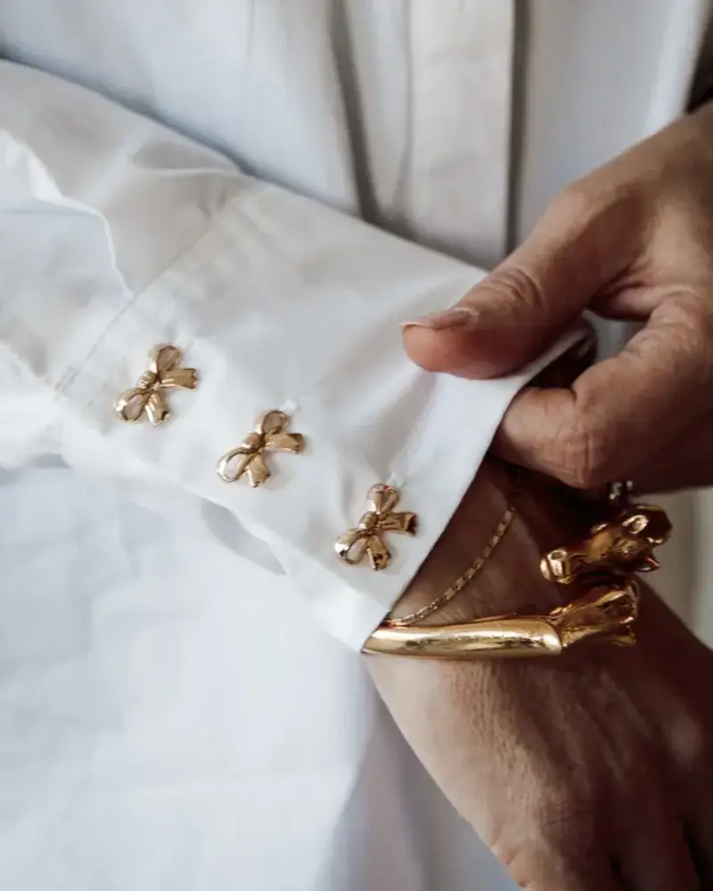 Poplin Bow Button Up Shirt | White