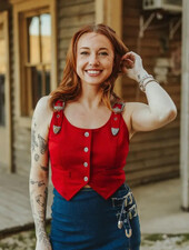 Faux Suede Buckle Vest | Red