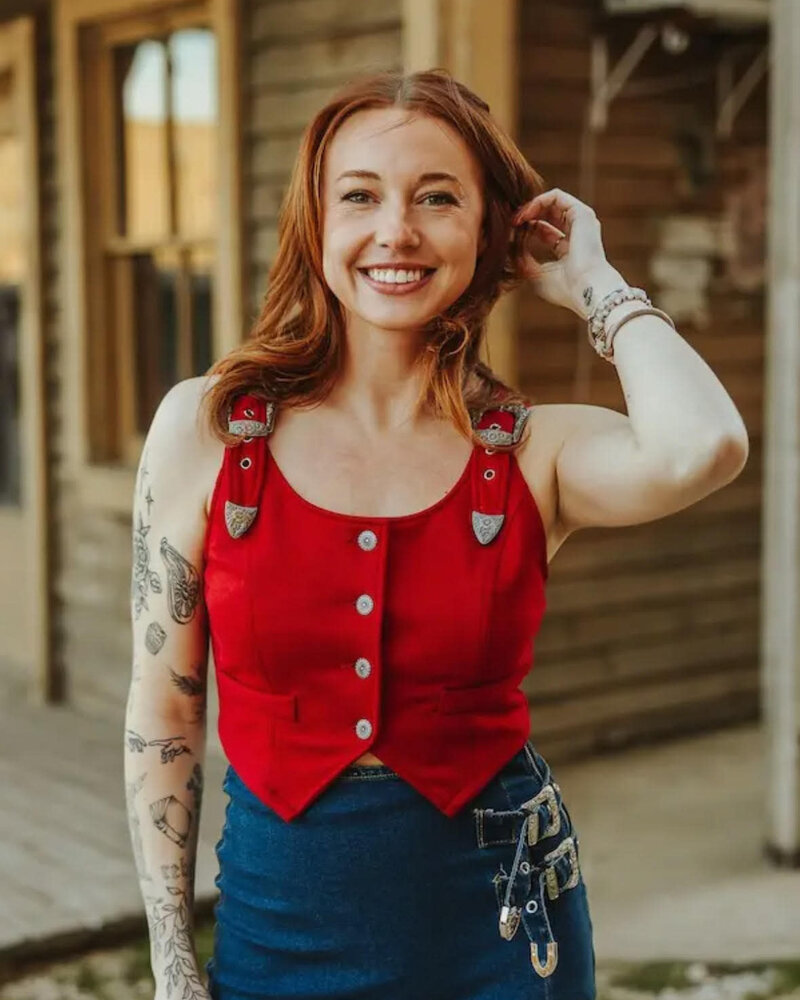 Faux Suede Buckle Vest | Red