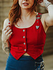 Faux Suede Buckle Vest | Red