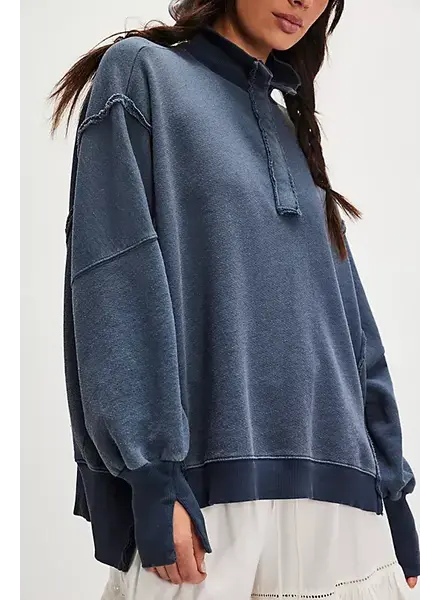 Free People Camden Henley Sweatshirt | Navy