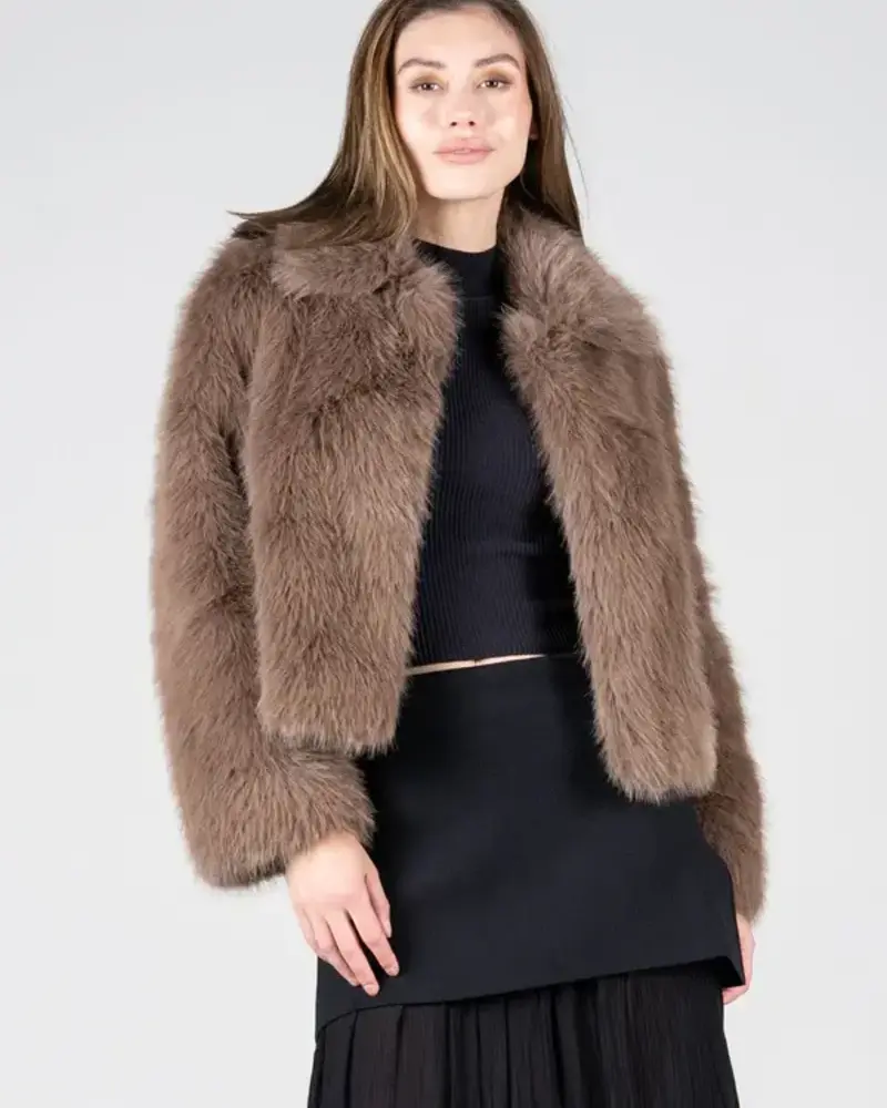 Faux Fur Crop Jacket | Coffee