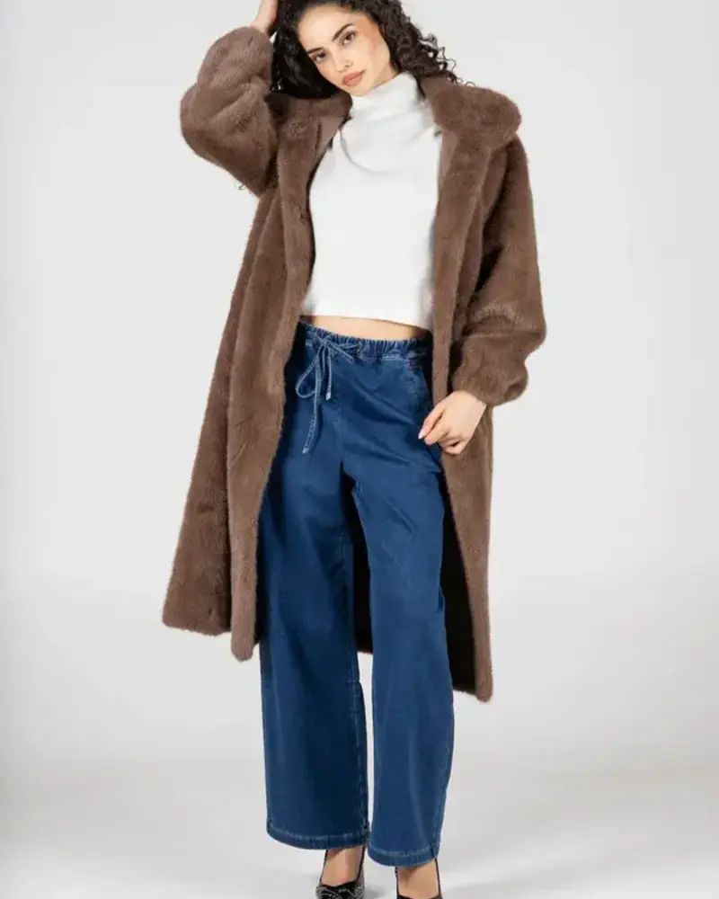 Faux Fur Long Coat | Mocha