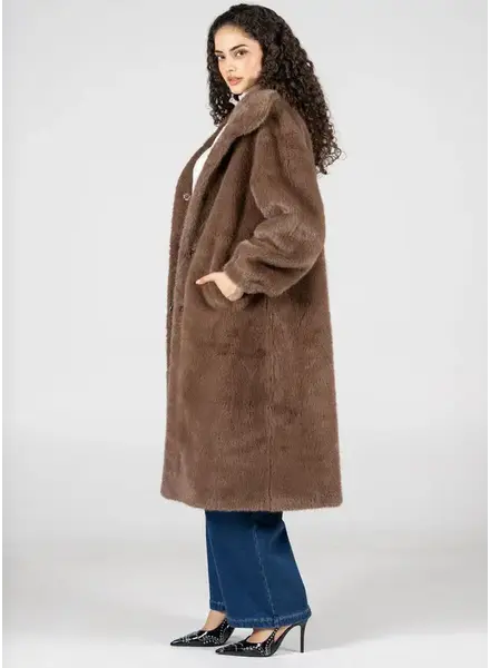 Faux Fur Long Coat | Mocha