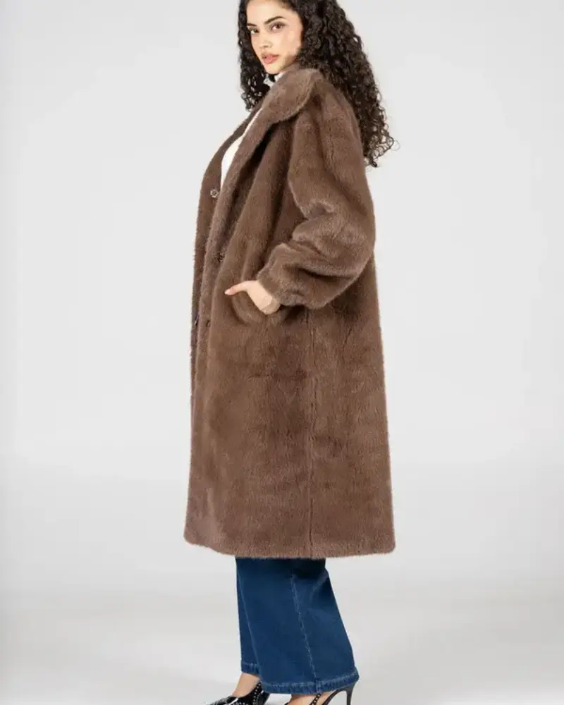 Faux Fur Long Coat | Mocha
