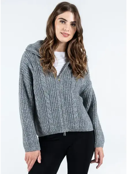 Melange Zip Front Cardigan | Grey