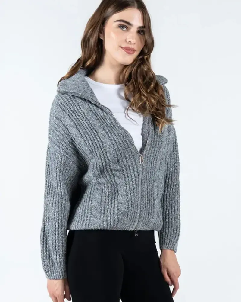 Melange Zip Front Cardigan | Grey