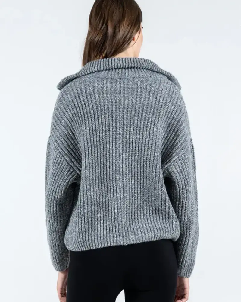 Melange Zip Front Cardigan | Grey