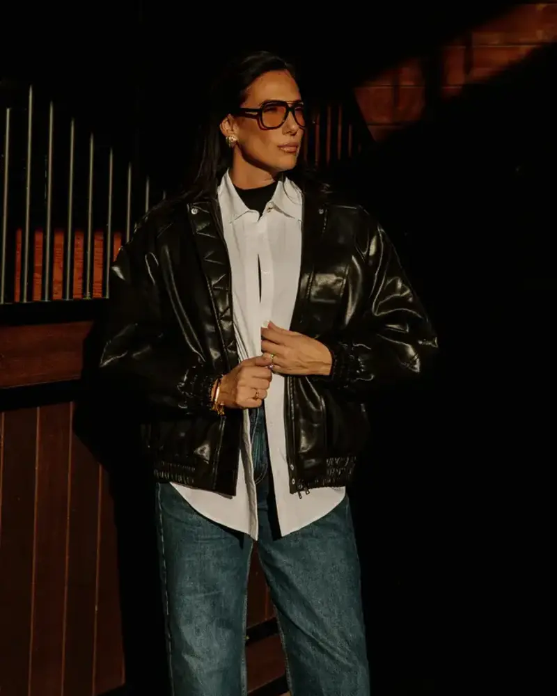 Classic Oversized Vegan Leather Bomber