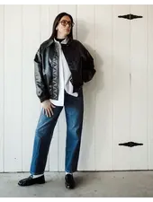 Classic Oversized Vegan Leather Bomber