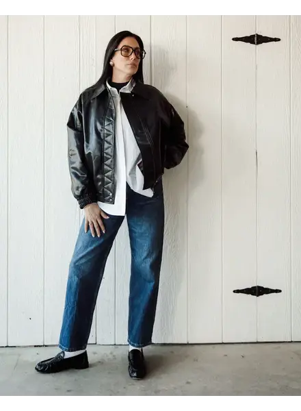 Classic Oversized Vegan Leather Bomber