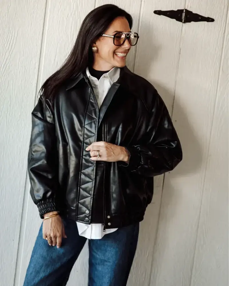 Classic Oversized Vegan Leather Bomber