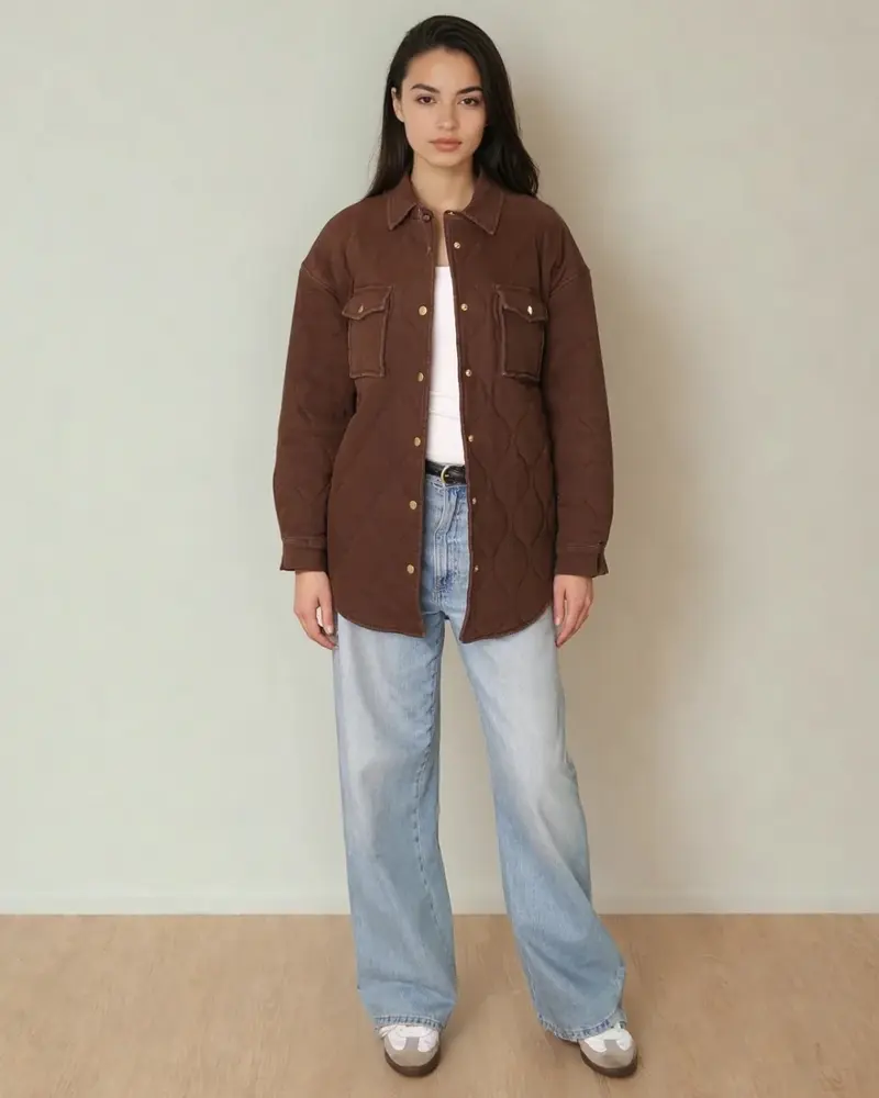 Leni Quilted Denim Jacket | Brown